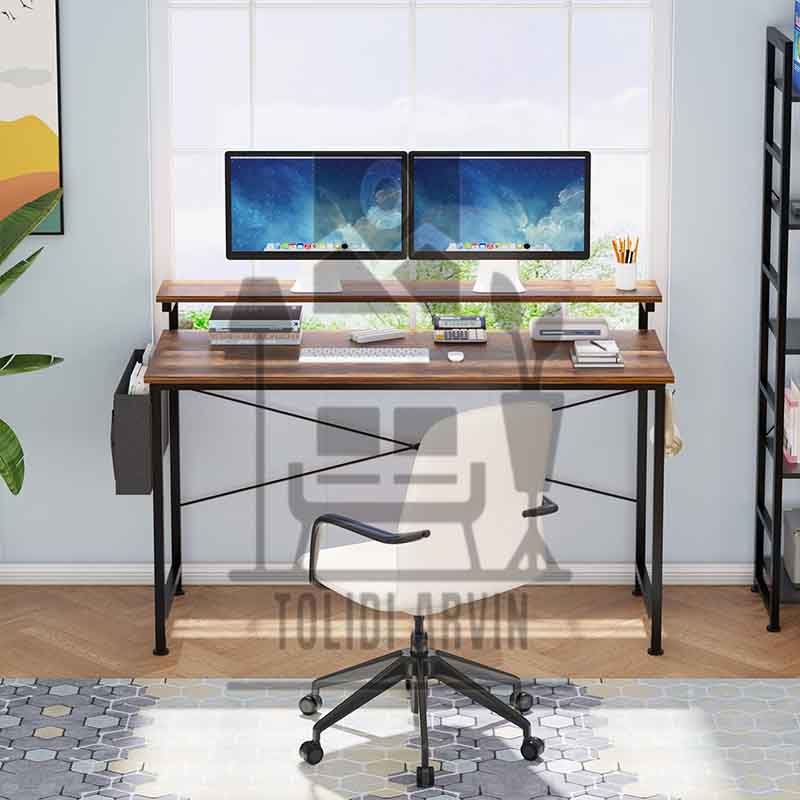 میز کامپیوتر آروین چوب و فلز دارای طبقه