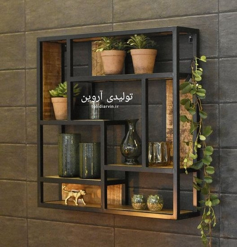 شلف دیواری چوب و فلز آروین مدل تندیس در طبقات مختلف