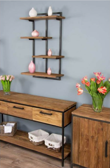 شلف دیواری چوب و فلز آروین مدل ژاسمین