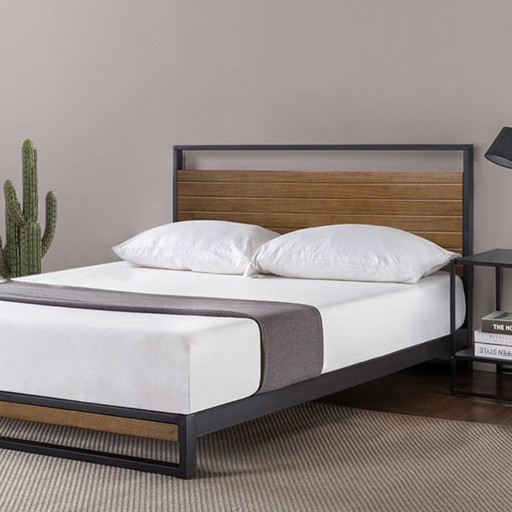 تخت خواب دونفره و یکنفره نفره چوب و فلز نمای کناری