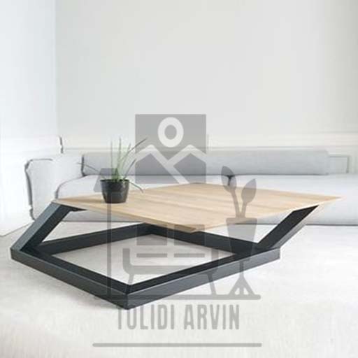 Table in front of wood metal  sofa