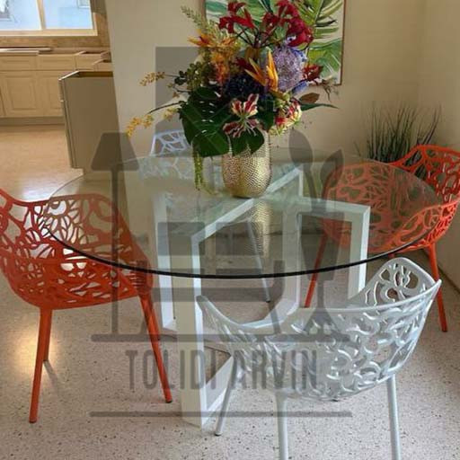 پایه میز فلزی آروین مدل رامش با صفحه شیشه ای