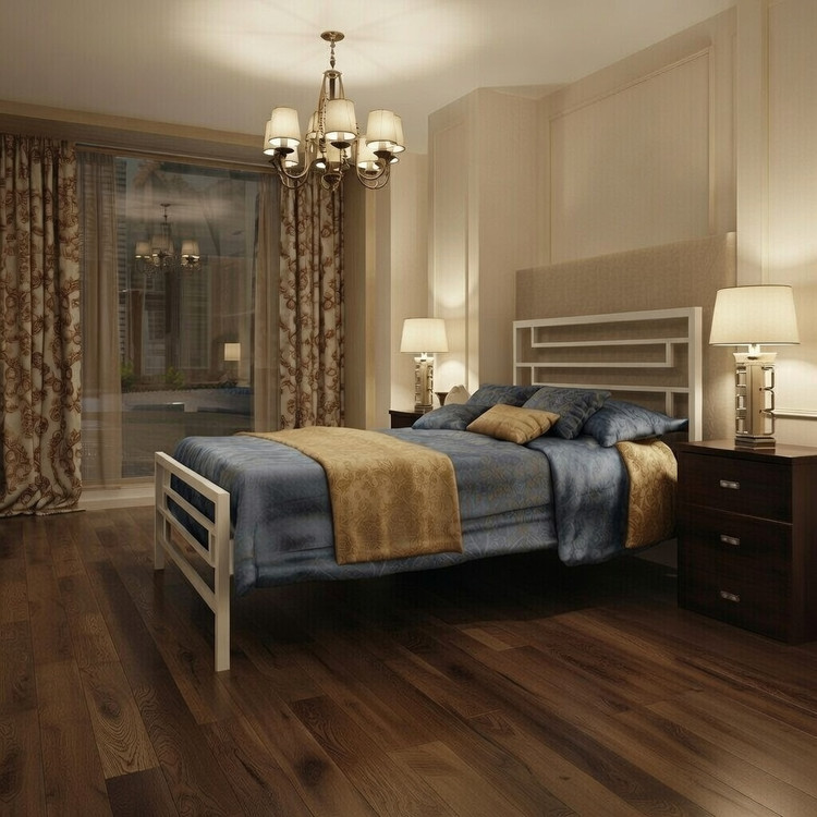 تخت خواب دو نفره فلزی مدل آرمان در فضای کوچک و مینیمال