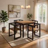 صندلی مدرن چوب و فلز بهار به همراه میز ناهار خوری – ایدهآل برای فضای کوچک اپن و بار خانگی