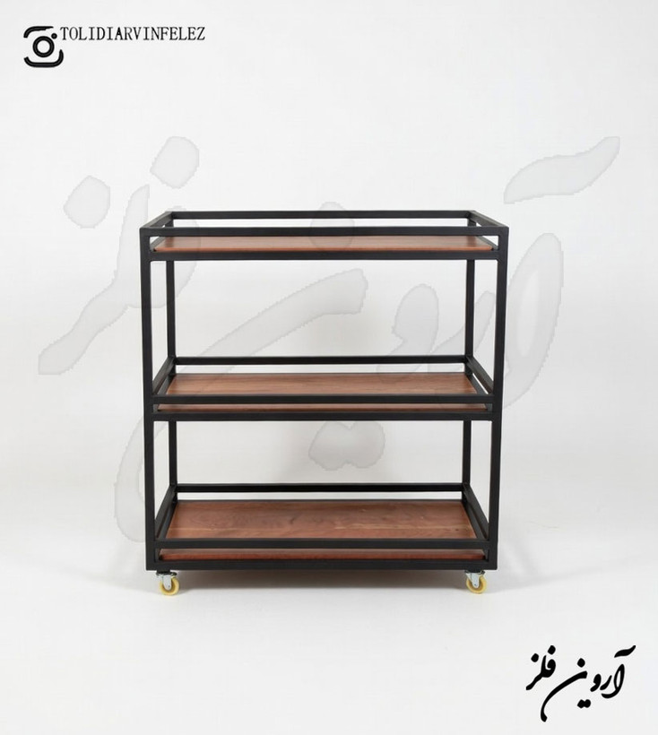 نمای زاویهدار استند چوب فلز مدل امید در فضای نشیمن